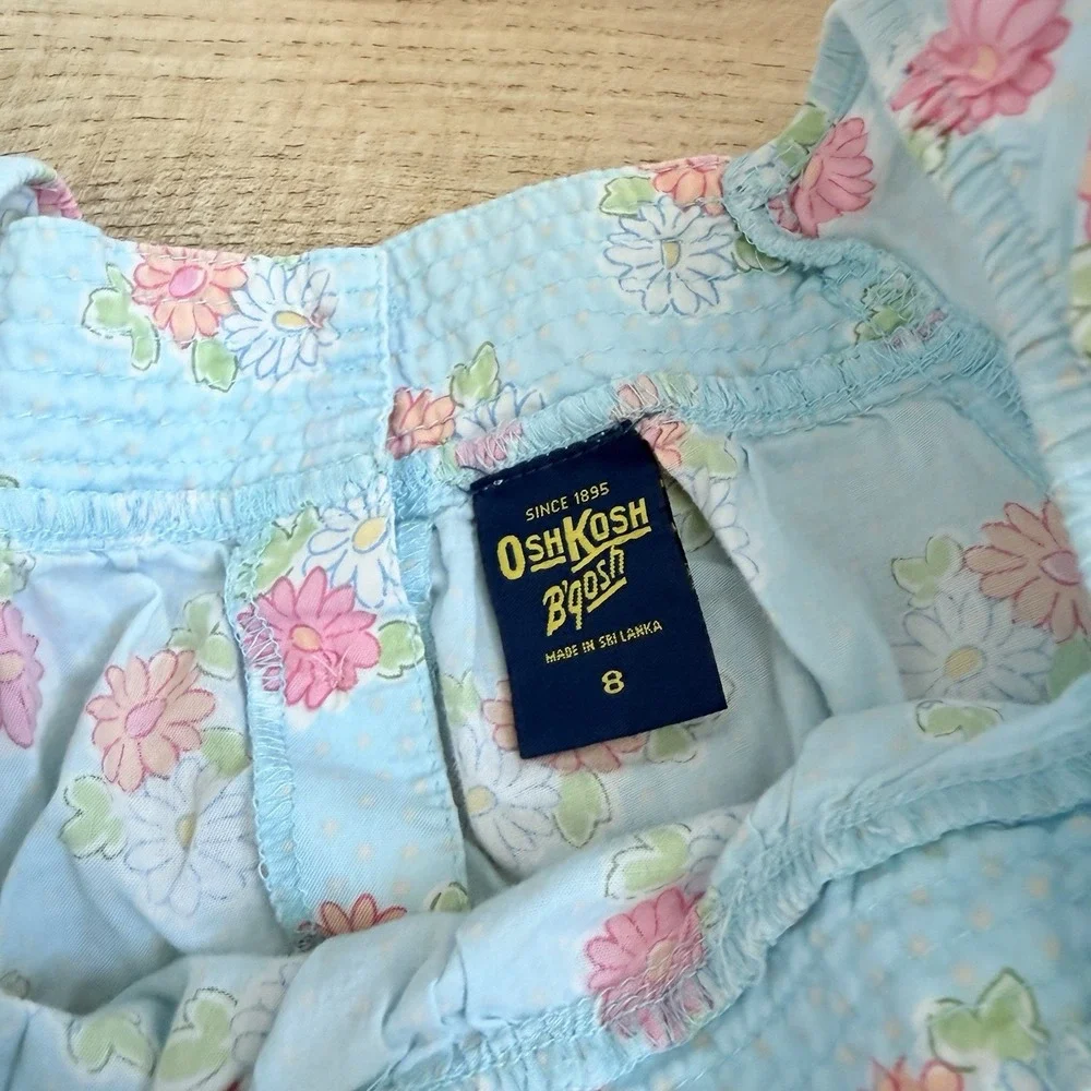 Vintage Osh Kosh Bgosh Top Girls Blue Floral Cotton Button Front Blouse Size 8